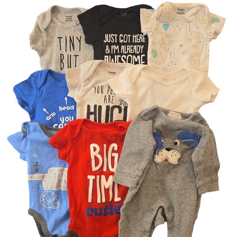 BUNDLE of‎ 9 Items Baby Boy 0-3M Short Sleeve Bodysuit Romper Novelty Cotton